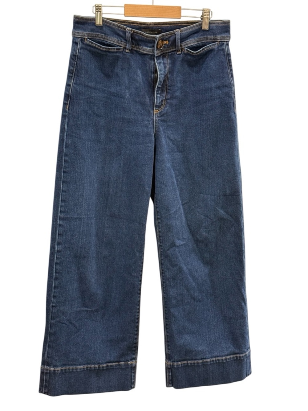 Ann Taylor Dark Blue Wide-Leg Crop Jeans